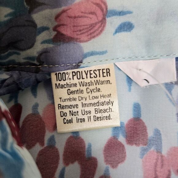 VINTAGE 70s sheer floral disco pointed collar button up top blouse deadstock S - Picture 6 of 10